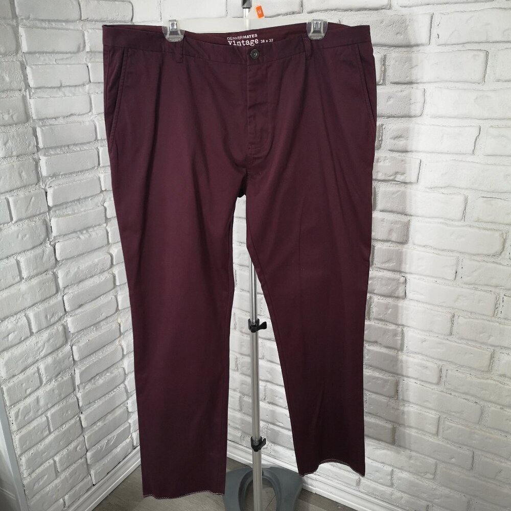 Denver Hayes Vintage Men's Size 38/32 Unhemmed Burgundy Chinos